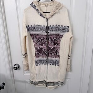 Free People Cream and Gray Hooded Cardigan